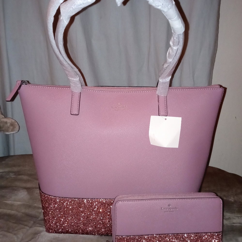 Kate Spade Penny Greta Glitter Tote / Wallet Set